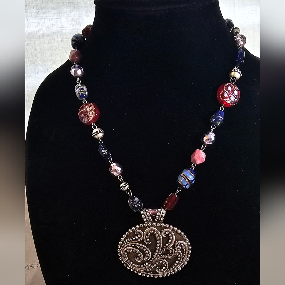 Chico's oval medallion glass bead multicolored necklace